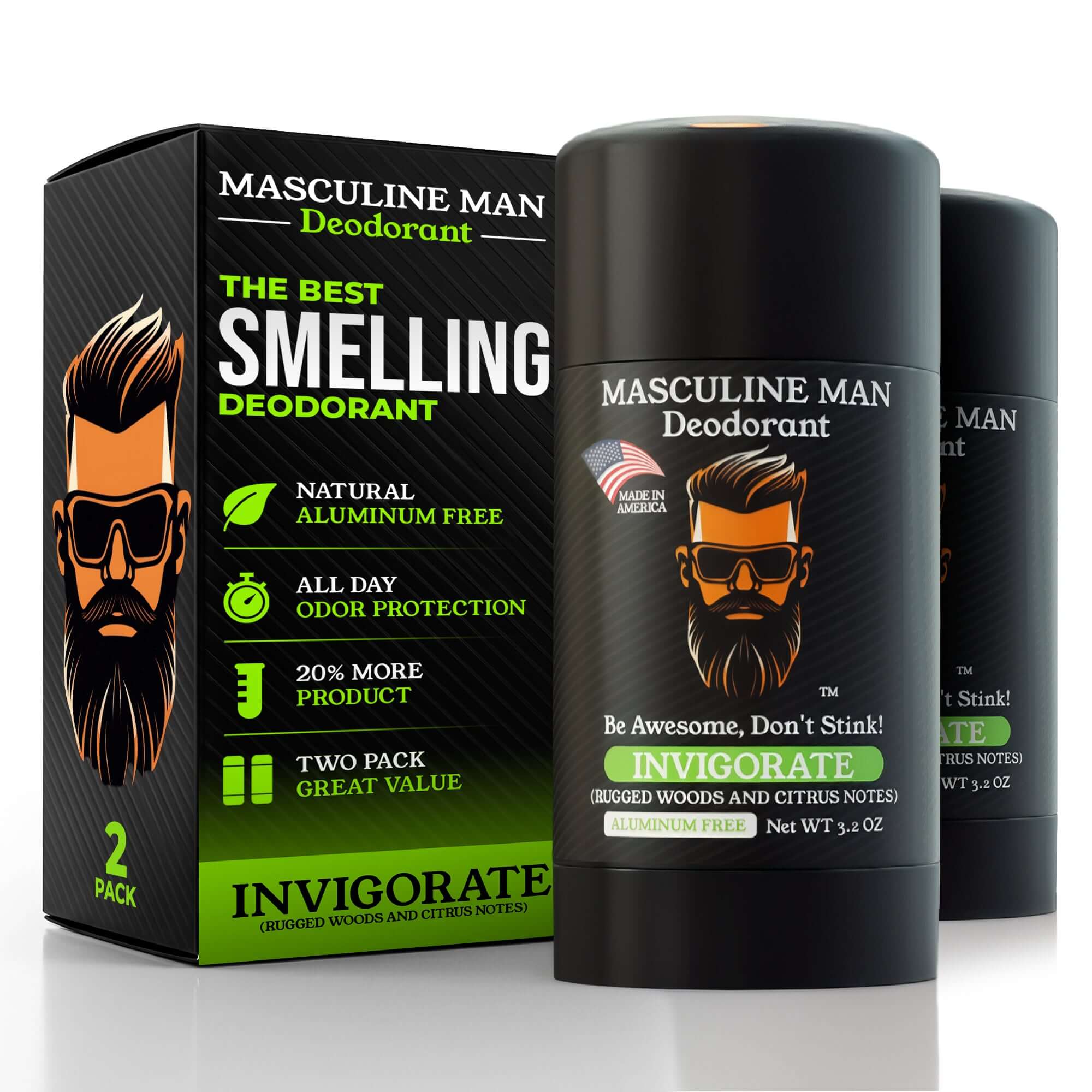 Masculine Man INVIGORATE Natural Deodorant – 2 Pack