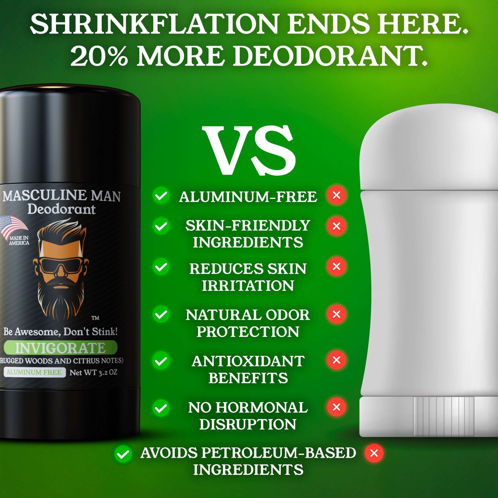 Masculine Man INVIGORATE Natural Deodorant – 2 Pack
