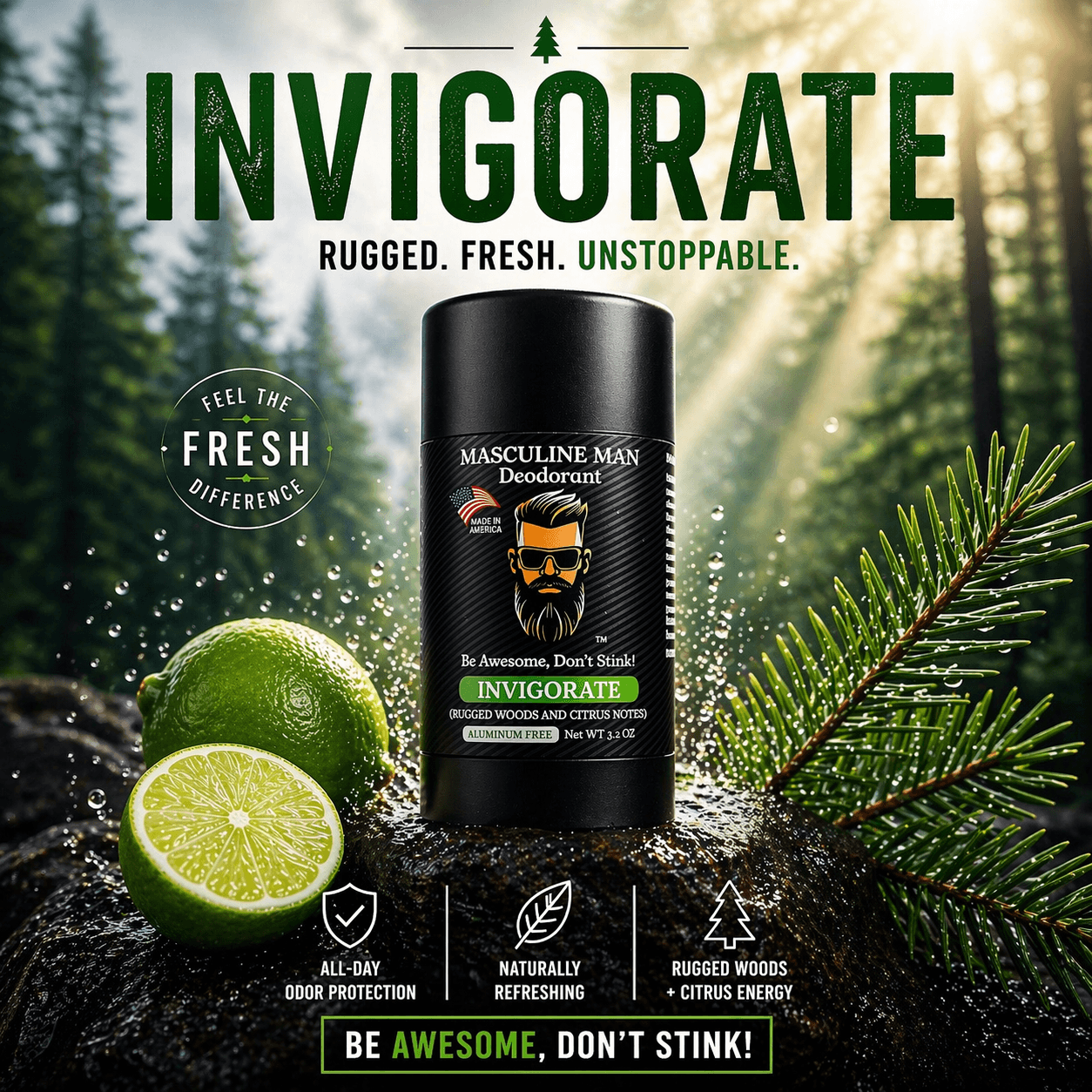Masculine Man INVIGORATE Natural Deodorant – 2 Pack