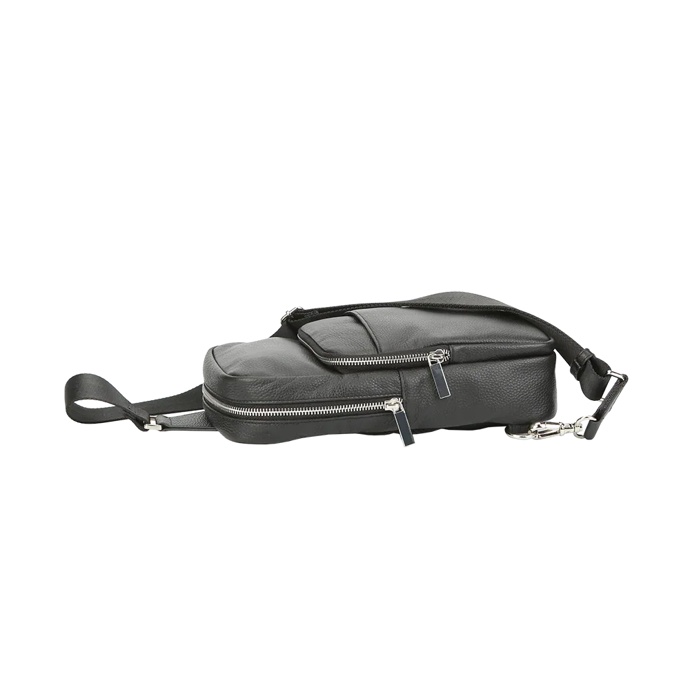Black Full-Grain Leather Sling Bag