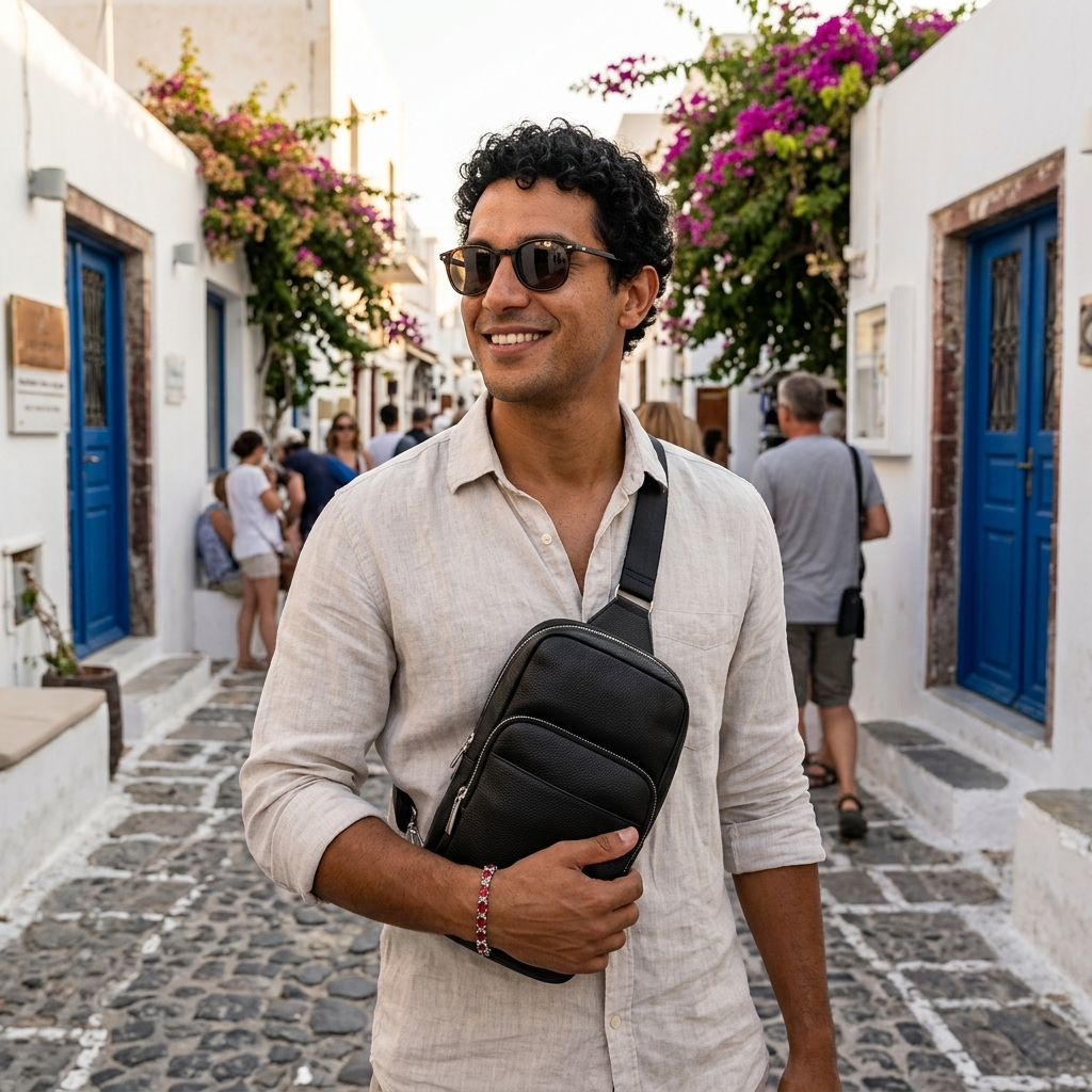 Black Full-Grain Leather Sling Bag