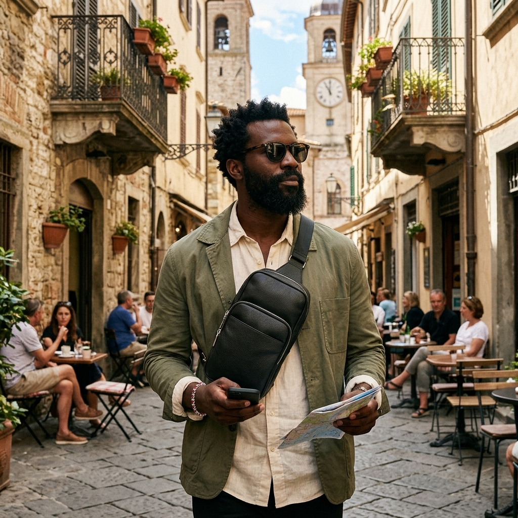 Black Full-Grain Leather Sling Bag