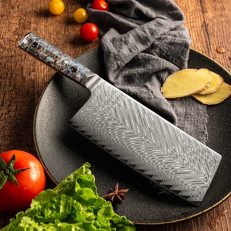 7.3-Inch Damascus Slicing Knife with Abalone Handle
